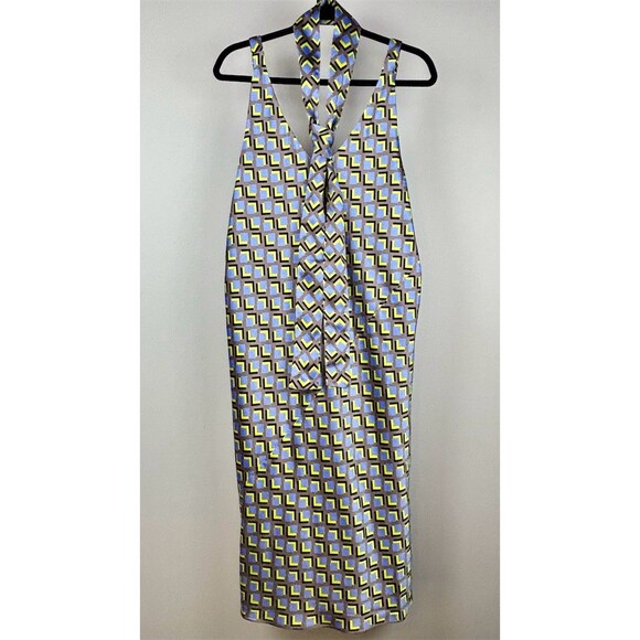 Wildfang Dresses & Skirts - Wildfang Slip Dress Womens Multicolor Geometric Print Satin Midi V-Neck